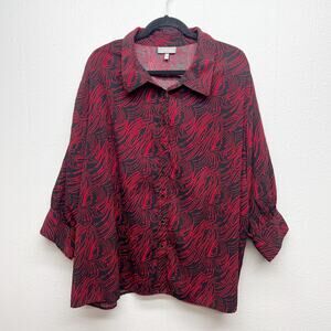 Essentials Womens Top 3X Workwear Party Casual Button Down Long Sleeve Relaxed